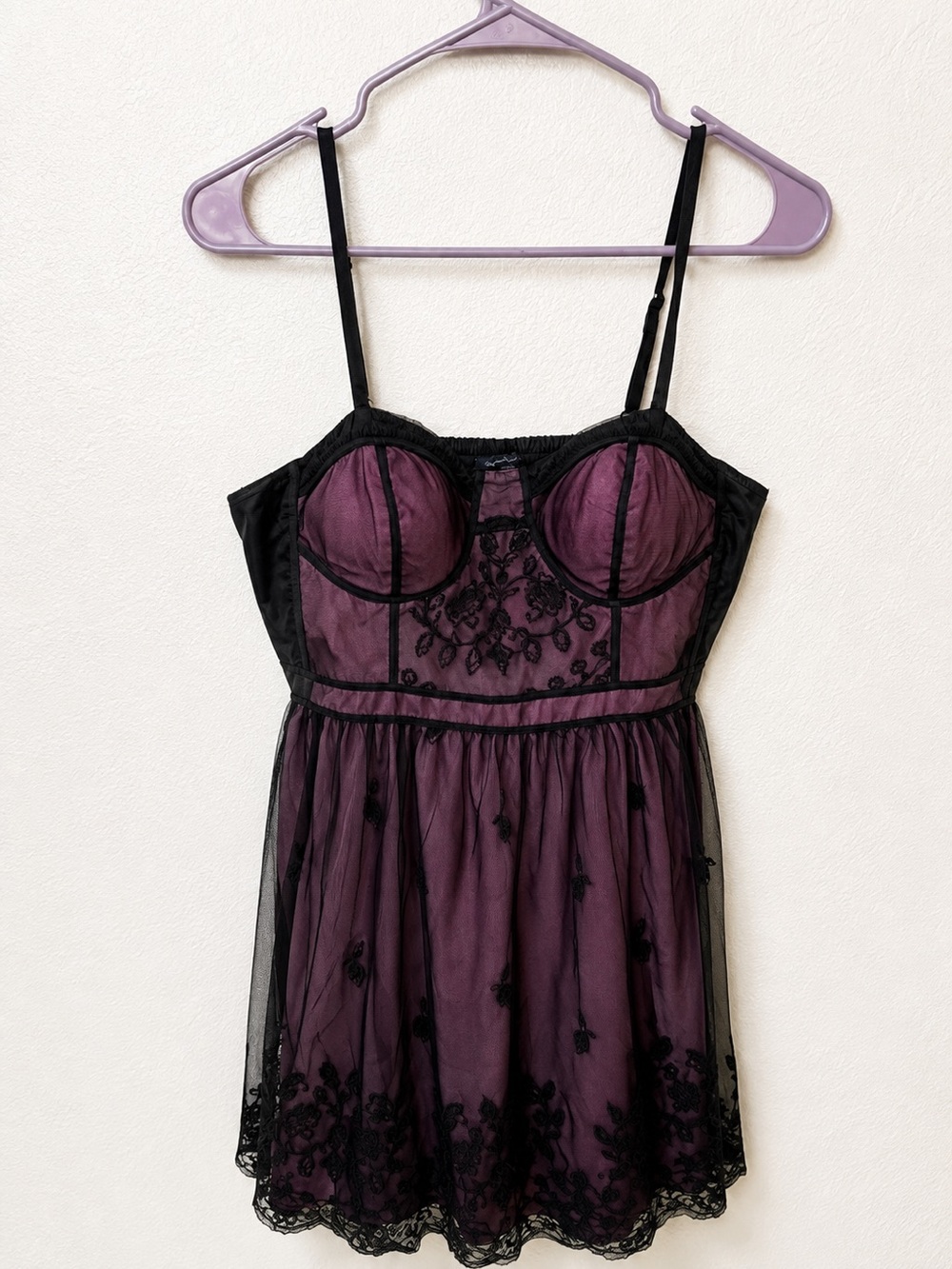 American Eagle Outfitters Black & Plum Lace Bustier Chemise